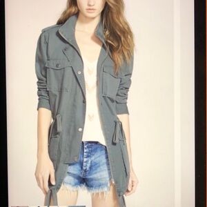 Anthropologie Leith Utility Field Jacket Gray/Green Full zip Snap Size S-M